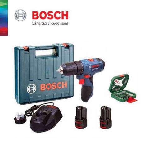 Máy khoan pin Bosch GSB 120-LI + Bộ Xline 34 chi tiết